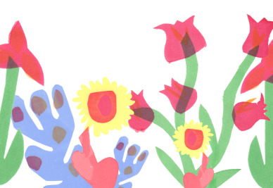 Siebdruck aus dem Osterferienkurs "Blaustern, Tulpe und Narzisse"