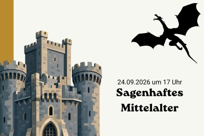 Mittelalterburg  mit Drachen als Grafik