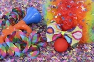 Faschingskonfetti und Perücke